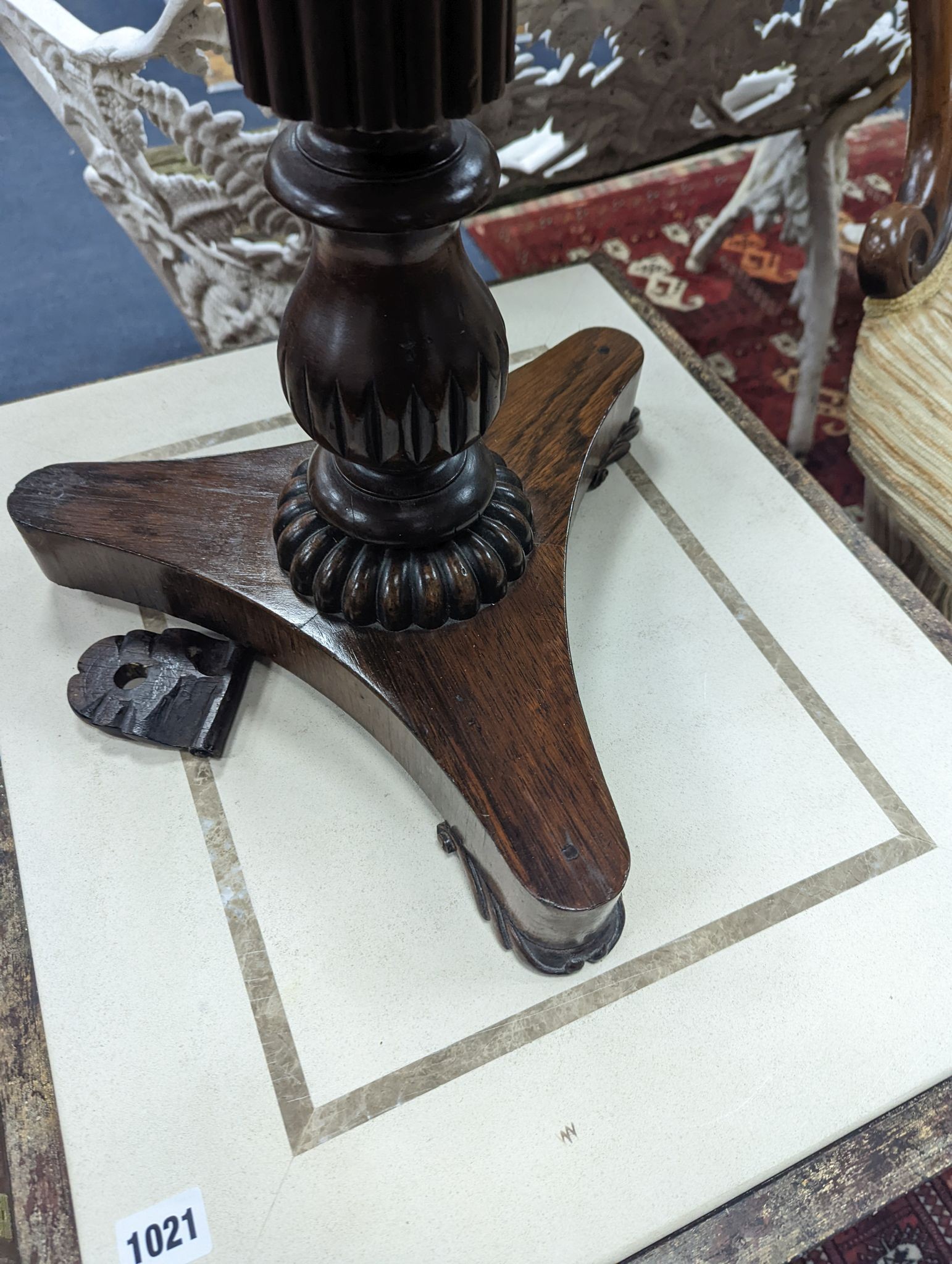 A Regency and later circular mahogany and rosewood wine table, diameter 45cm, height 69cm